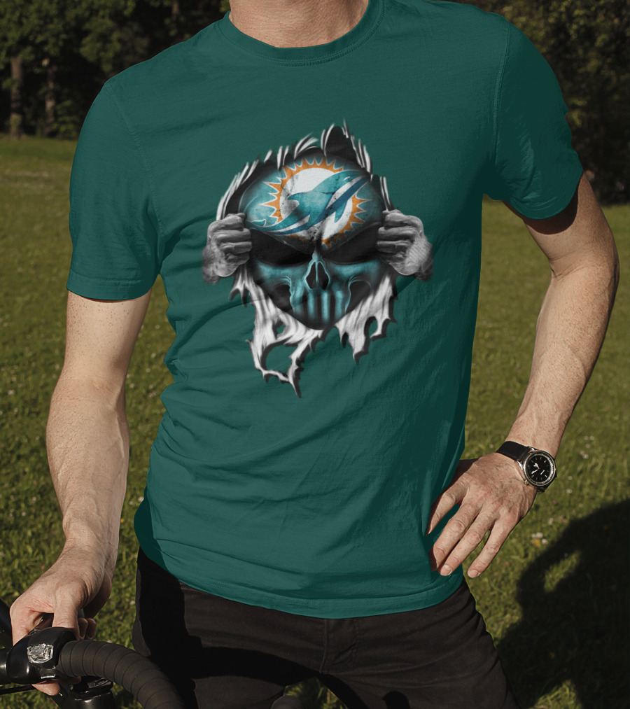 Miami Dolphins Skull Logo Peeling Effect T-Shirt