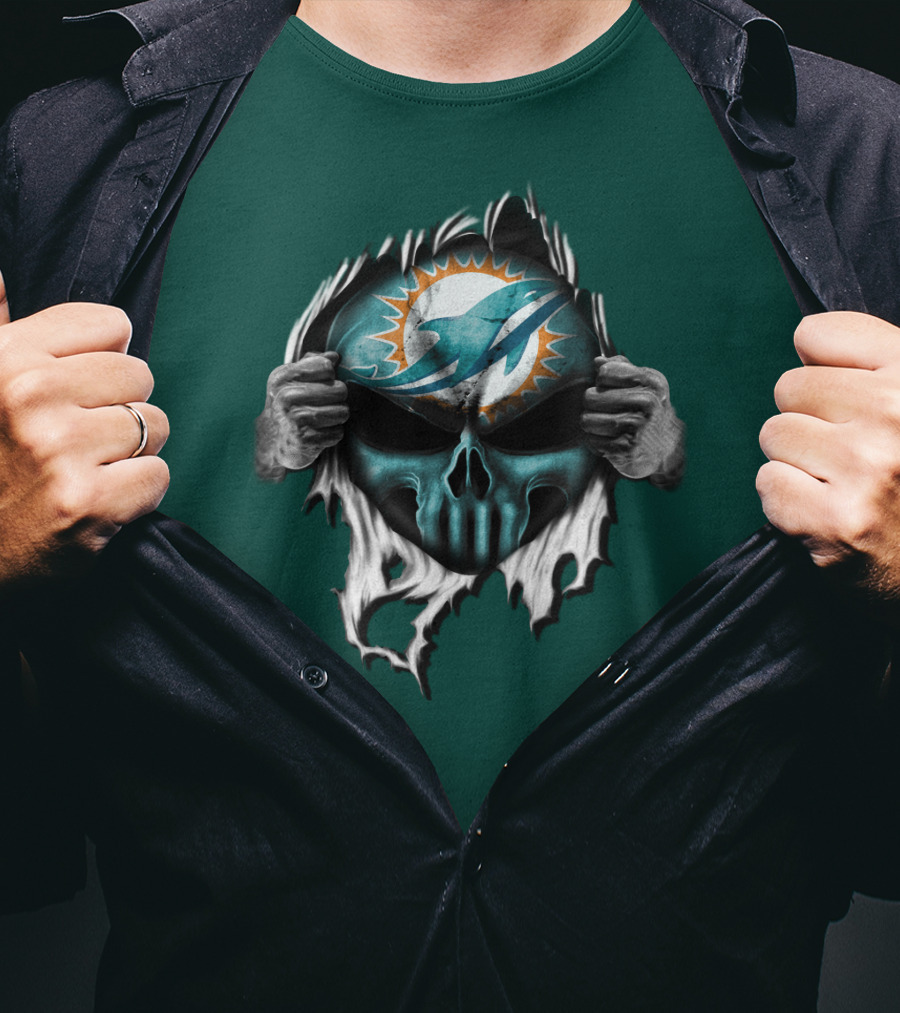 Miami Dolphins Skull Logo Peeling Effect T-Shirt