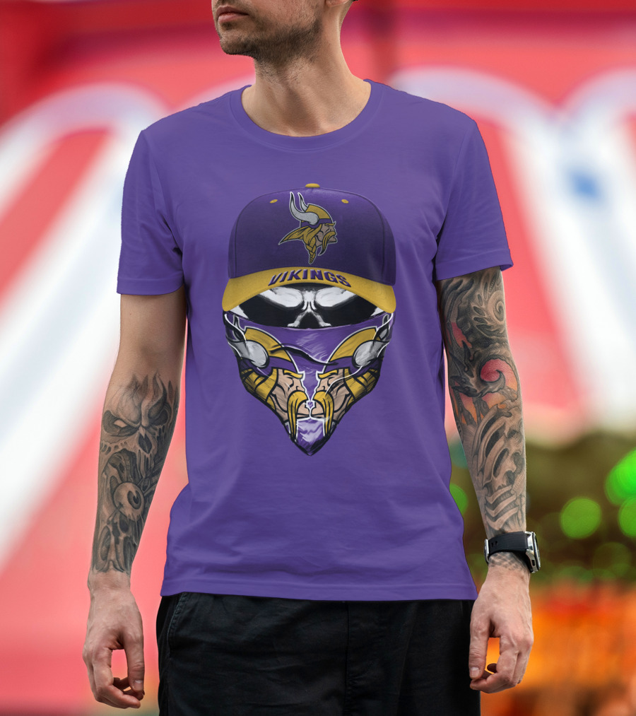Minnesota Vikings Vikings Logo Hat And Mask Combo T-Shirt