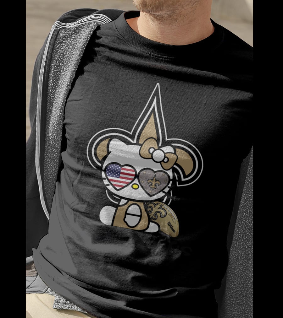 Hello Saints New Orleans Football Fleur-De-Lis Kitty Usa Heart T-Shirt