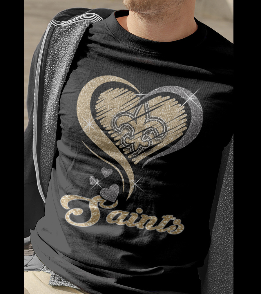New Orleans Saints Fleur-De-Lis Heart Sparkle T-Shirt