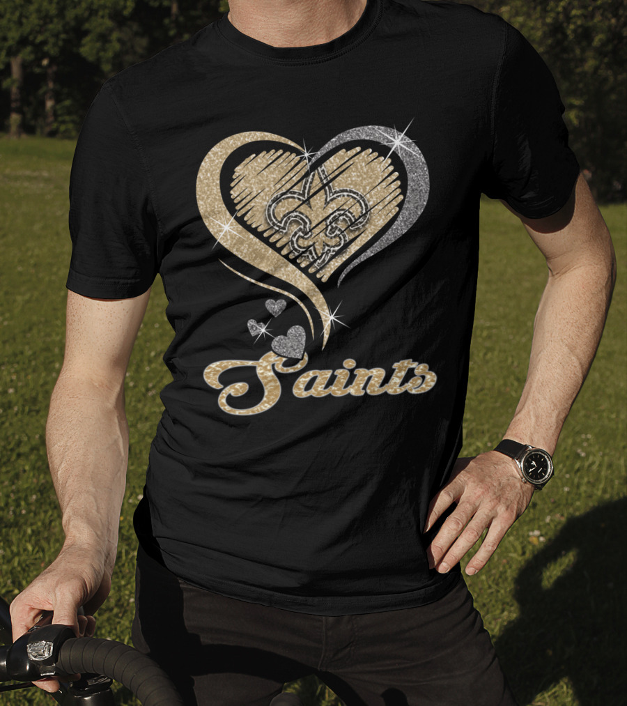 New Orleans Saints Fleur-De-Lis Heart Sparkle T-Shirt