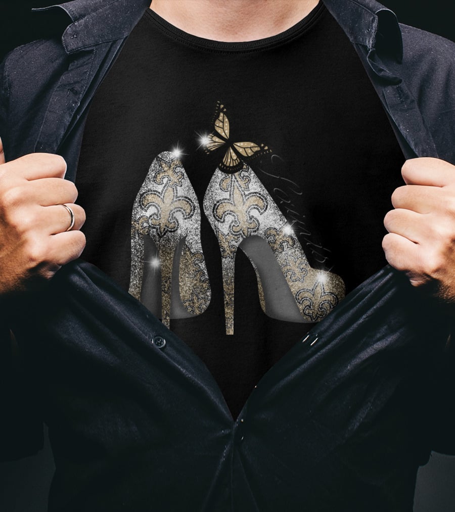 New Orleans Saints High Heels Butterfly Fleur-De-Lis T-Shirt