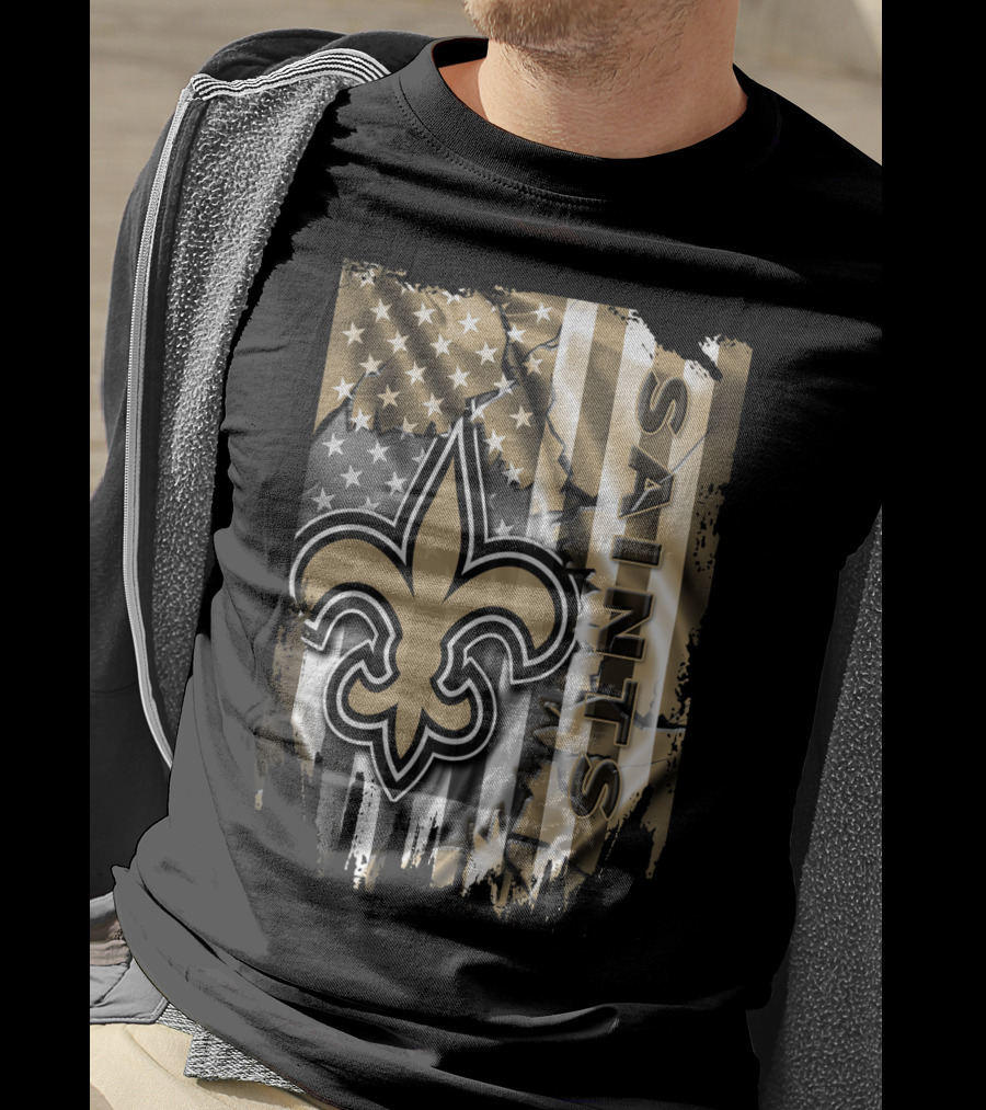 New Orleans Saints American Flag Fleur-De-Lis Logo Saints T-Shirt
