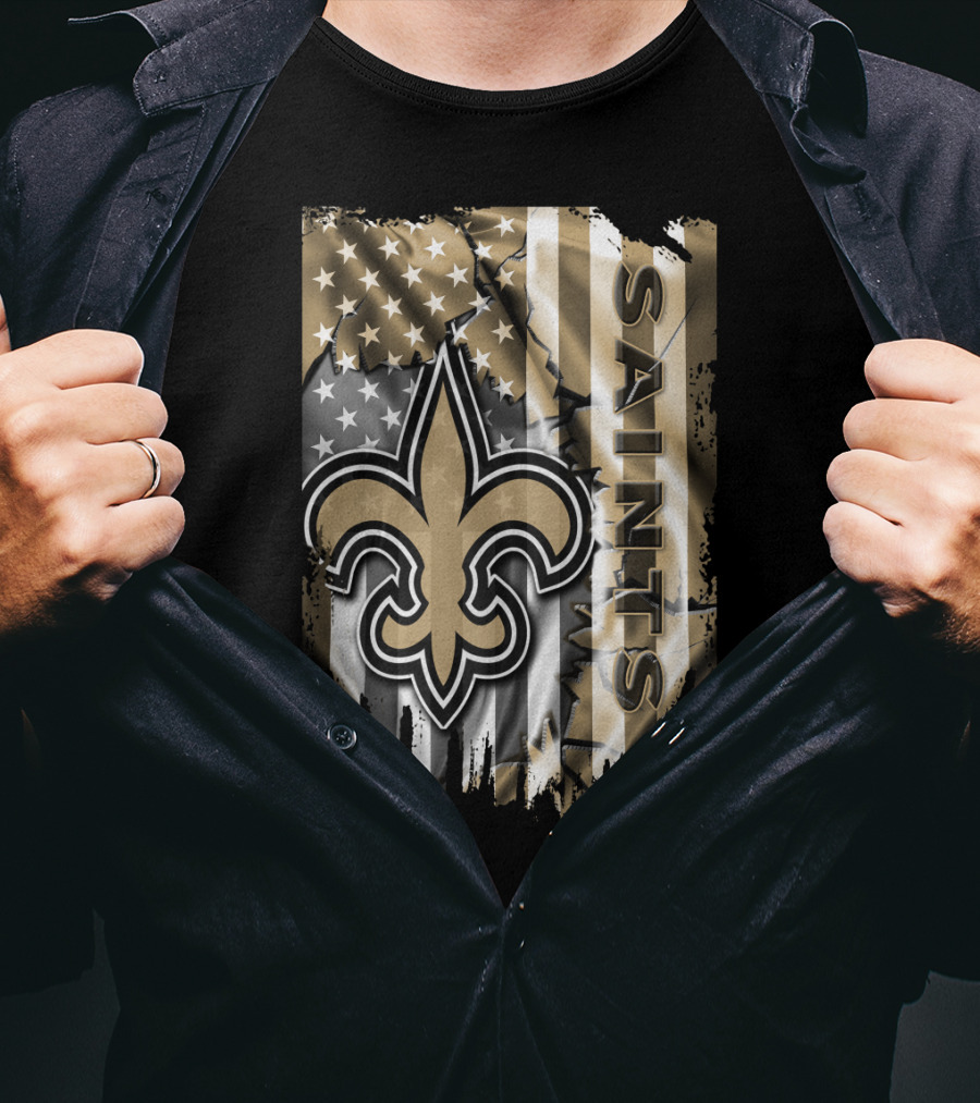 New Orleans Saints American Flag Fleur-De-Lis Logo Saints T-Shirt