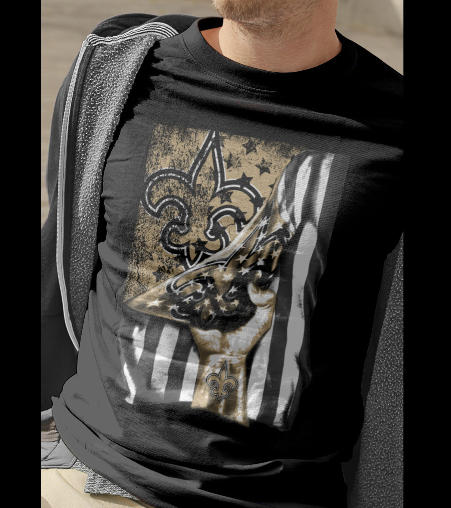 New Orleans Saints Fleur-De-Lis American Flag Fan Pride T-Shirt
