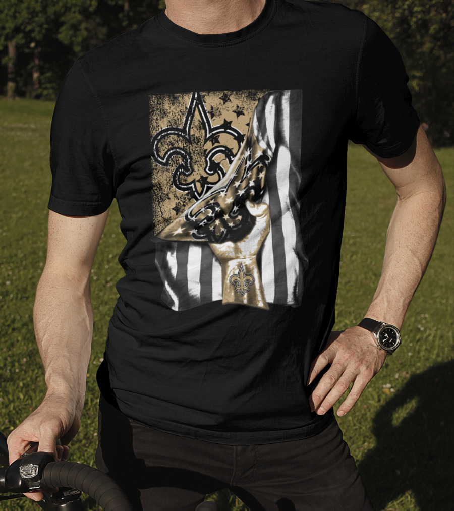 New Orleans Saints Fleur-De-Lis American Flag Fan Pride T-Shirt