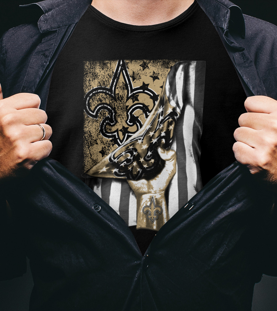 New Orleans Saints Fleur-De-Lis American Flag Fan Pride T-Shirt