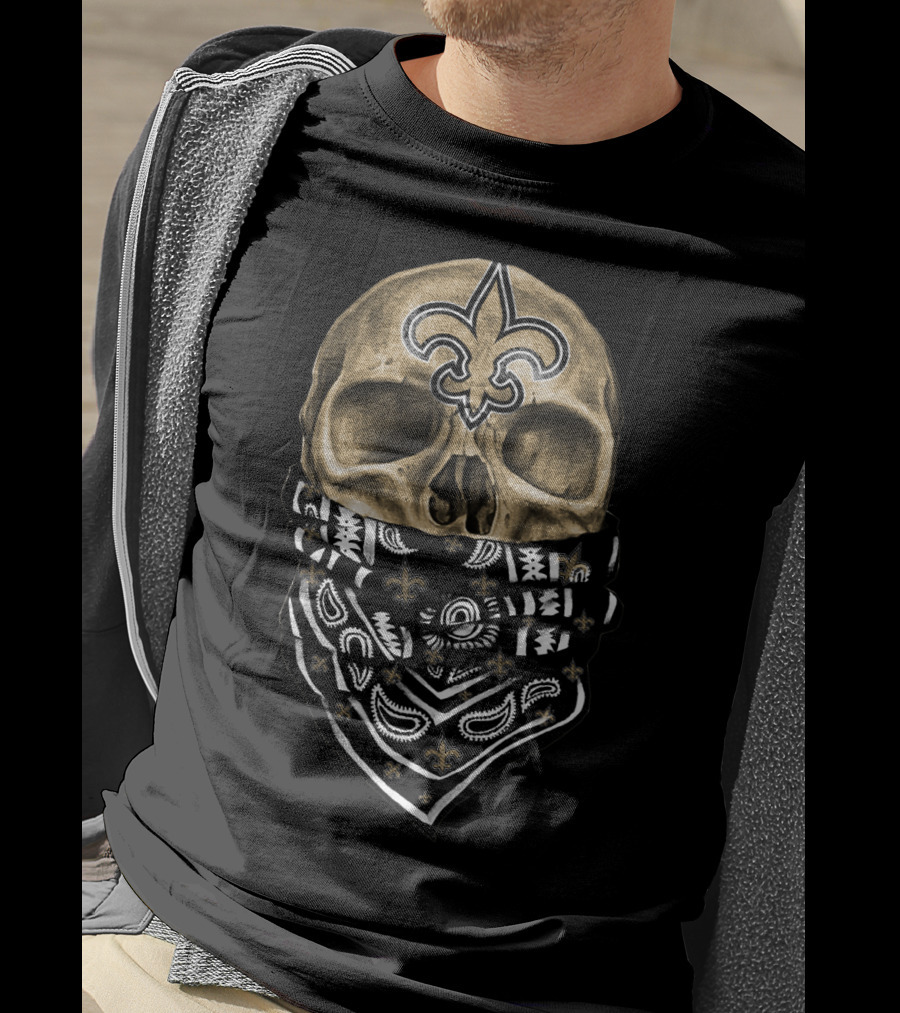 New Orleans Saints Skull Bandana Fleur-De-Lis T-Shirt