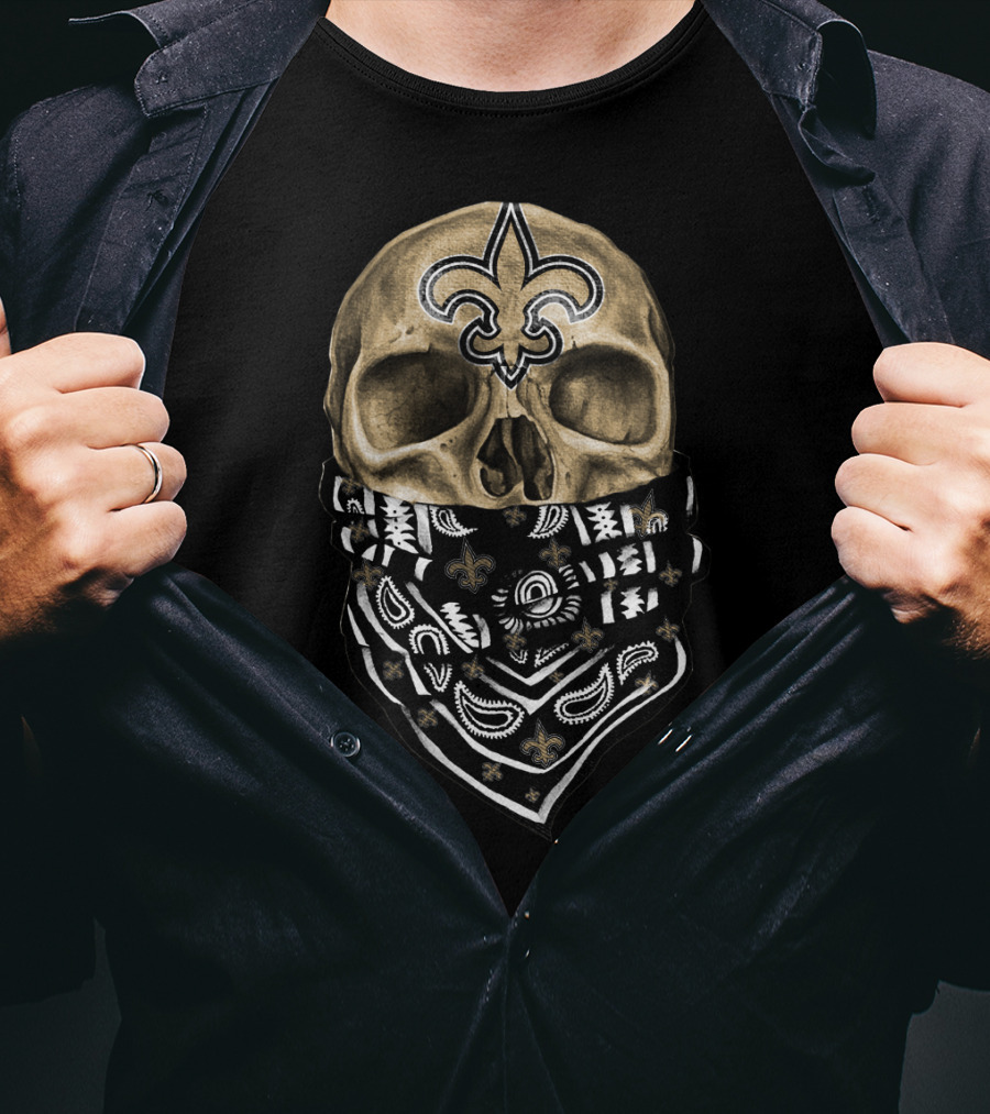 New Orleans Saints Skull Bandana Fleur-De-Lis T-Shirt