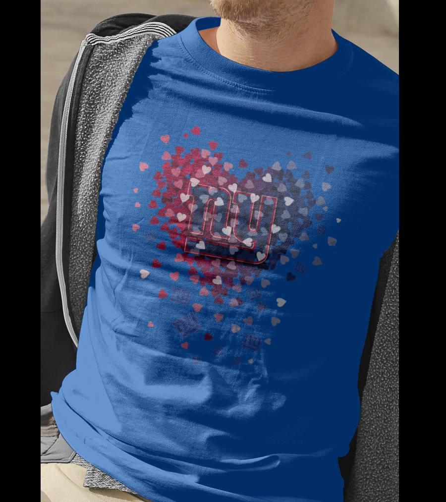 New York Giants Ny Heart Logo With Red And Blue Hearts On Blue T-Shirt