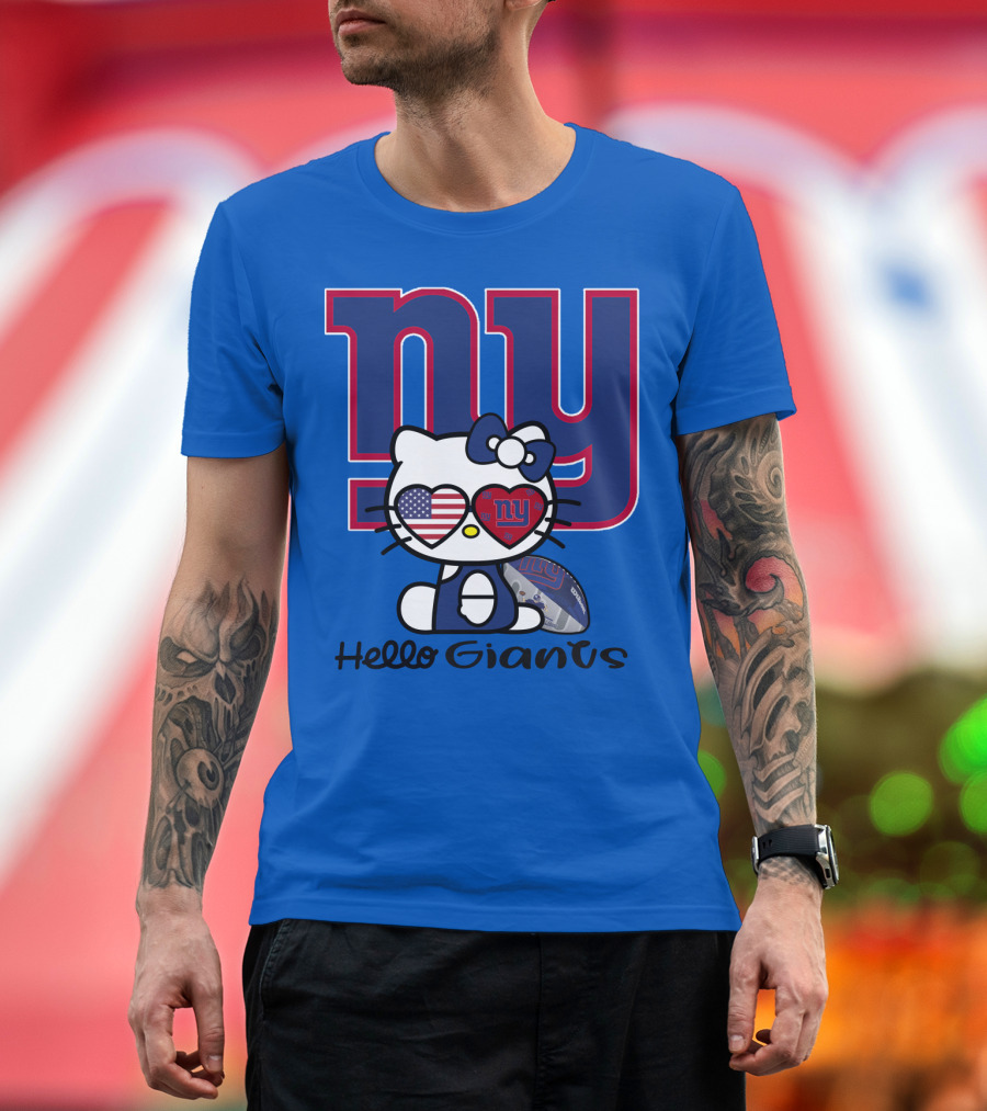 Hello Giants Ny Football Kitty With Heart Sunglasses T-Shirt