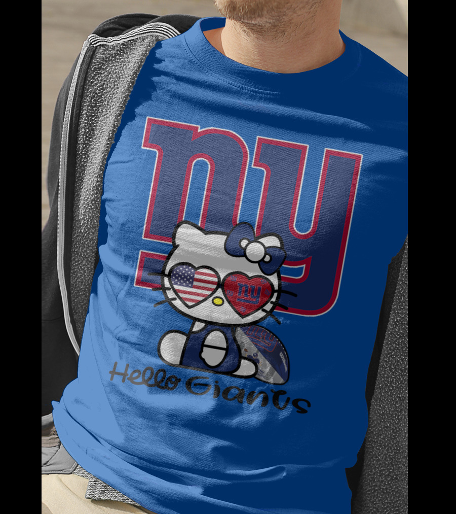 Hello Giants Ny Football Kitty With Heart Sunglasses T-Shirt