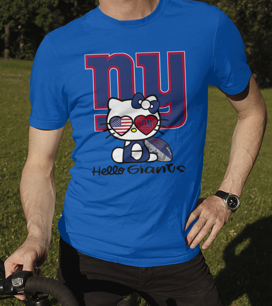Hello Giants Ny Football Kitty With Heart Sunglasses T-Shirt