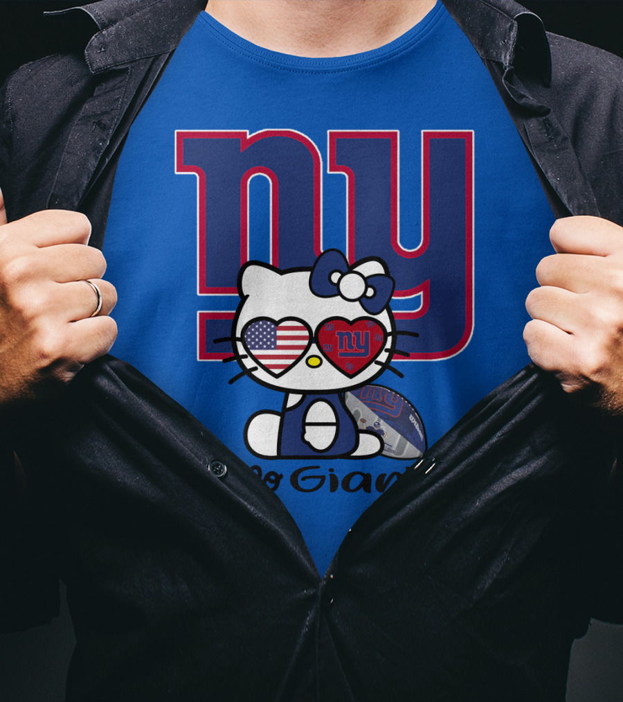 Hello Giants Ny Football Kitty With Heart Sunglasses T-Shirt