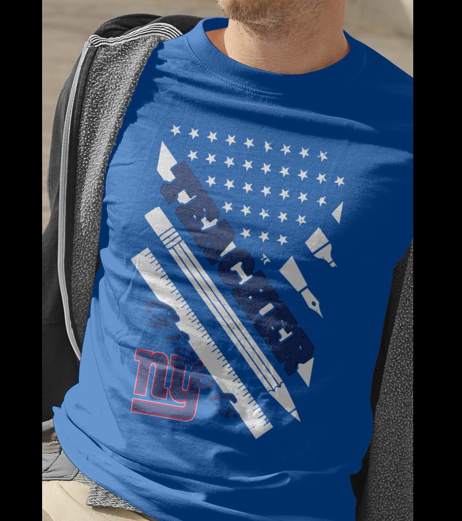 New York Giants Teacher Stars And Stripes Ruler Pen T-Shirt