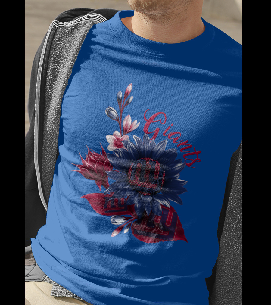 Giants New York Floral Logo Blue And Red T-Shirt