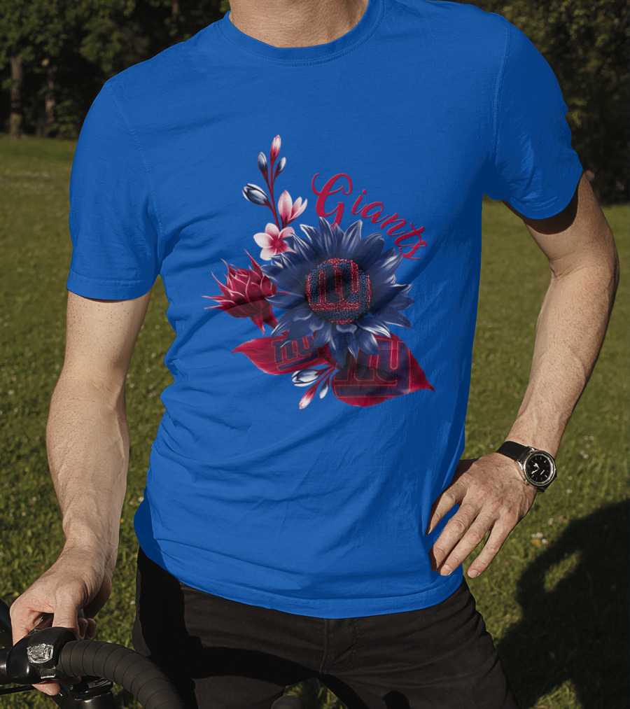 Giants New York Floral Logo Blue And Red T-Shirt