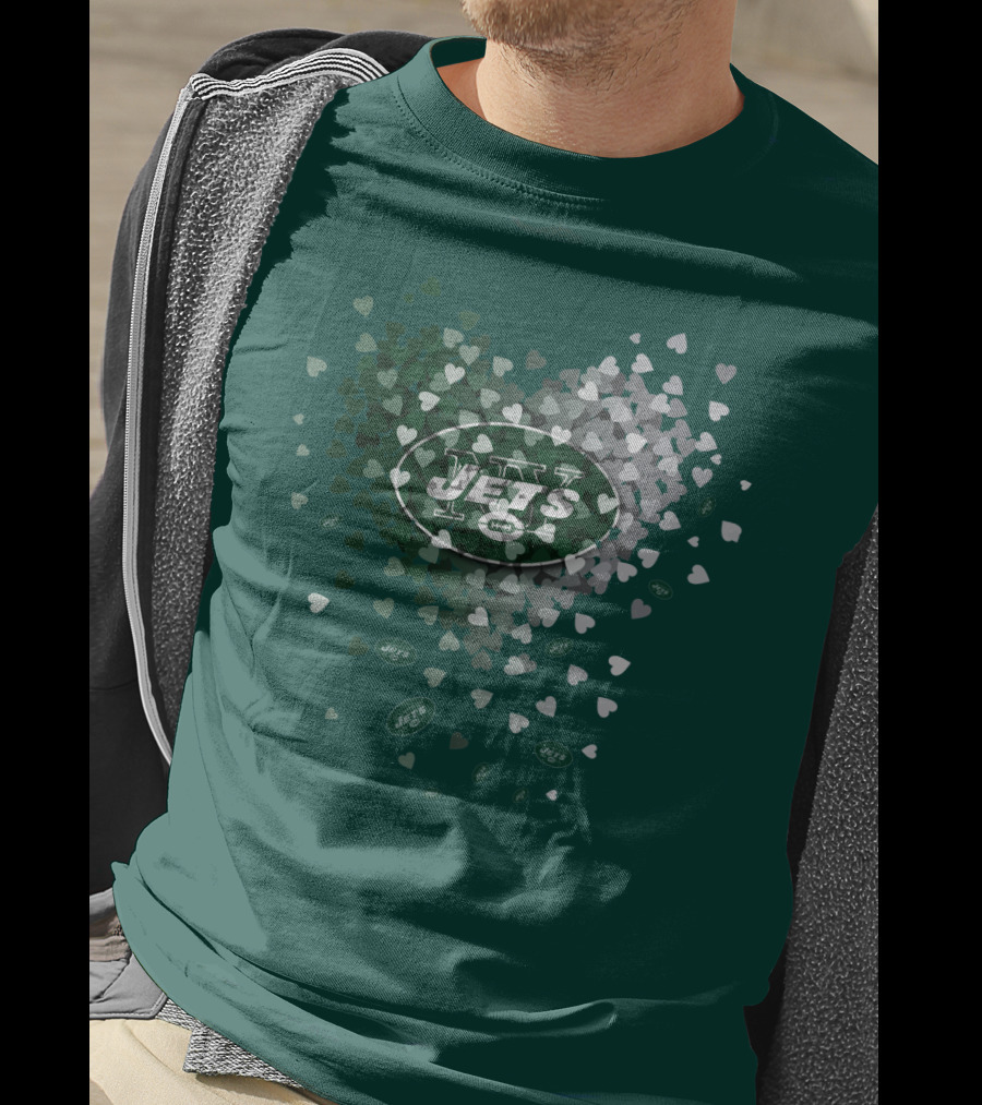 New York Jets Heart Logo With Green White Heart T-Shirt
