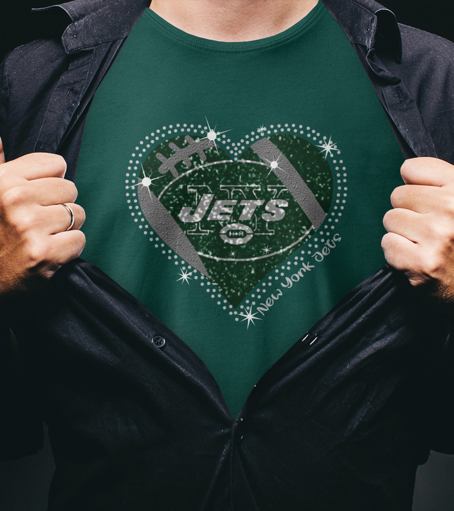 New York Jets Heart Football Sparkle T-Shirt
