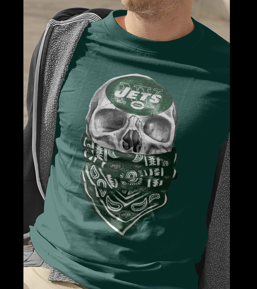 New York Jets Skull Bandana Football T-Shirt