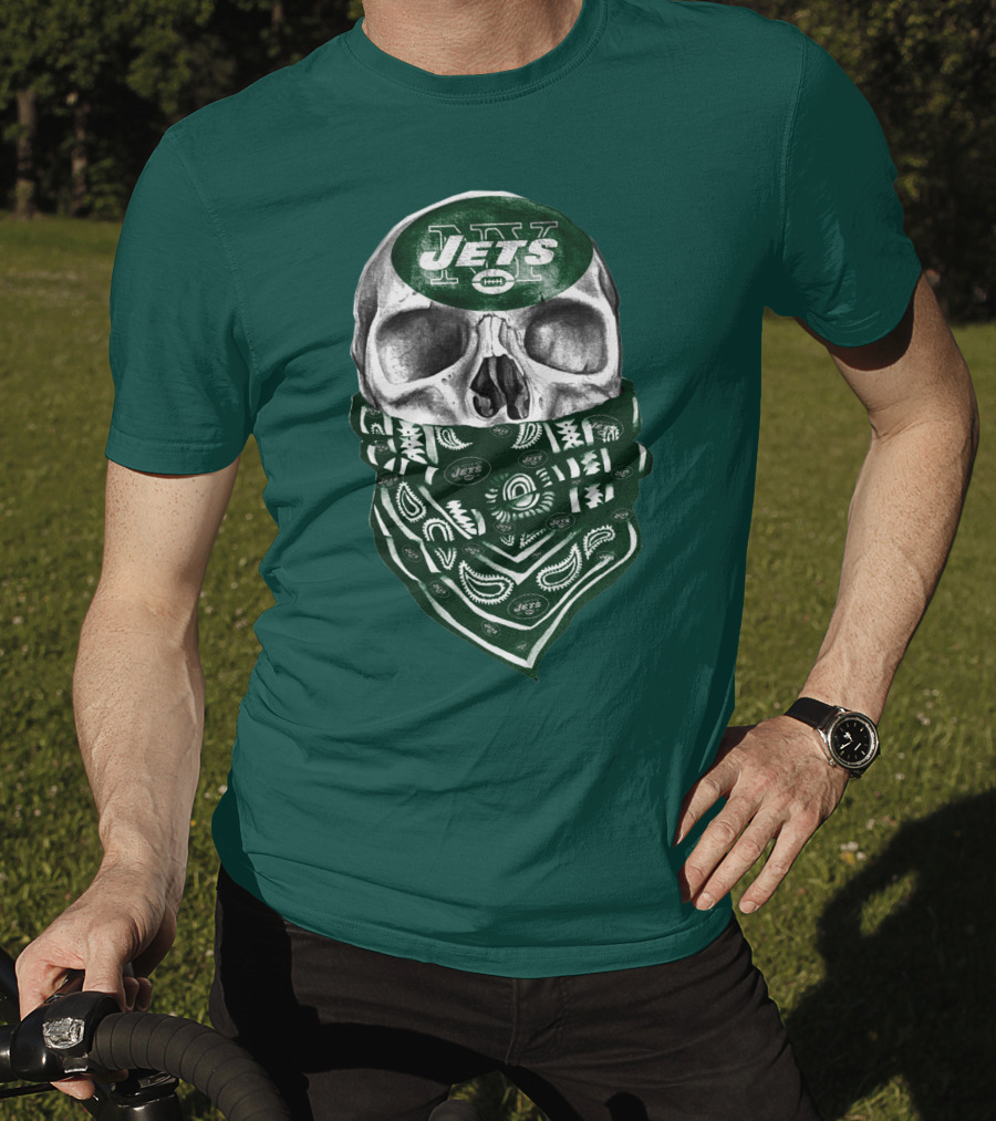 New York Jets Skull Bandana Football T-Shirt