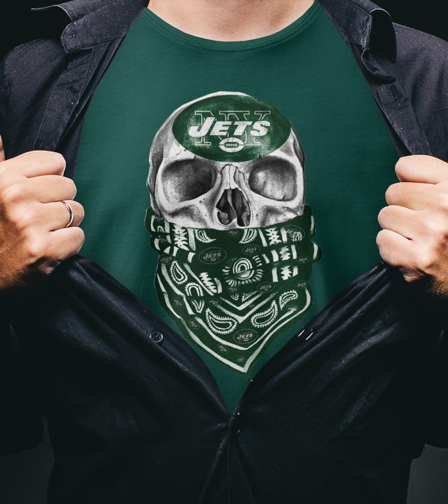 New York Jets Skull Bandana Football T-Shirt
