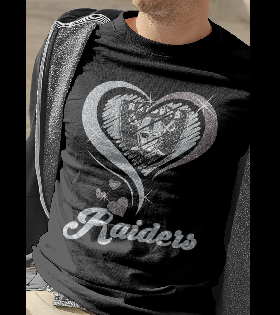 Oakland Raiders Heart Logo Sparkle T-Shirt