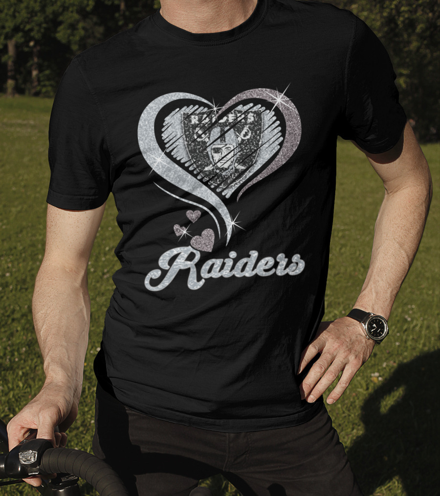Oakland Raiders Heart Logo Sparkle T-Shirt