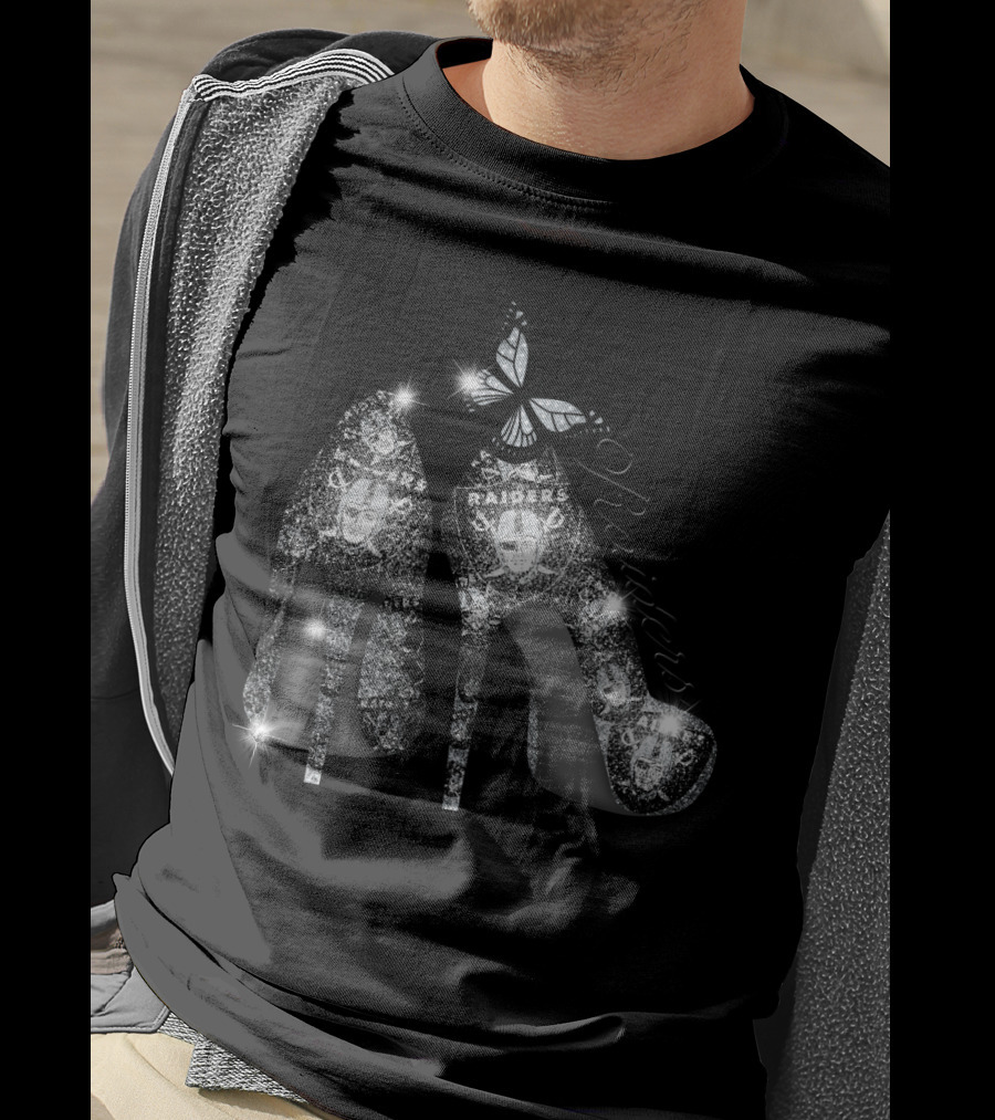 Oakland Raiders Sparkling Heels Butterfly T-Shirt