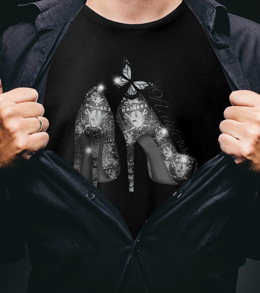 Oakland Raiders Sparkling Heels Butterfly T-Shirt