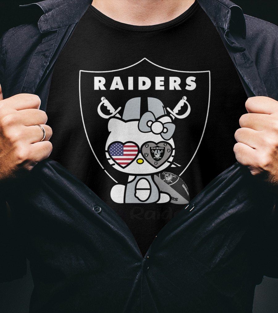 Hello Raiders American Flag Heart Raiders Football T-Shirt