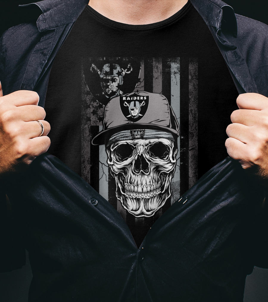 Oakland Raiders Skull With Raiders Cap And Team T-Shirt
