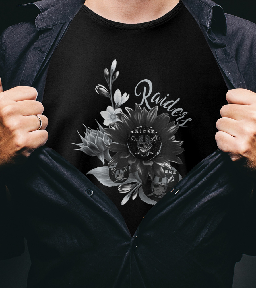 Raiders Floral Black And White T-Shirt