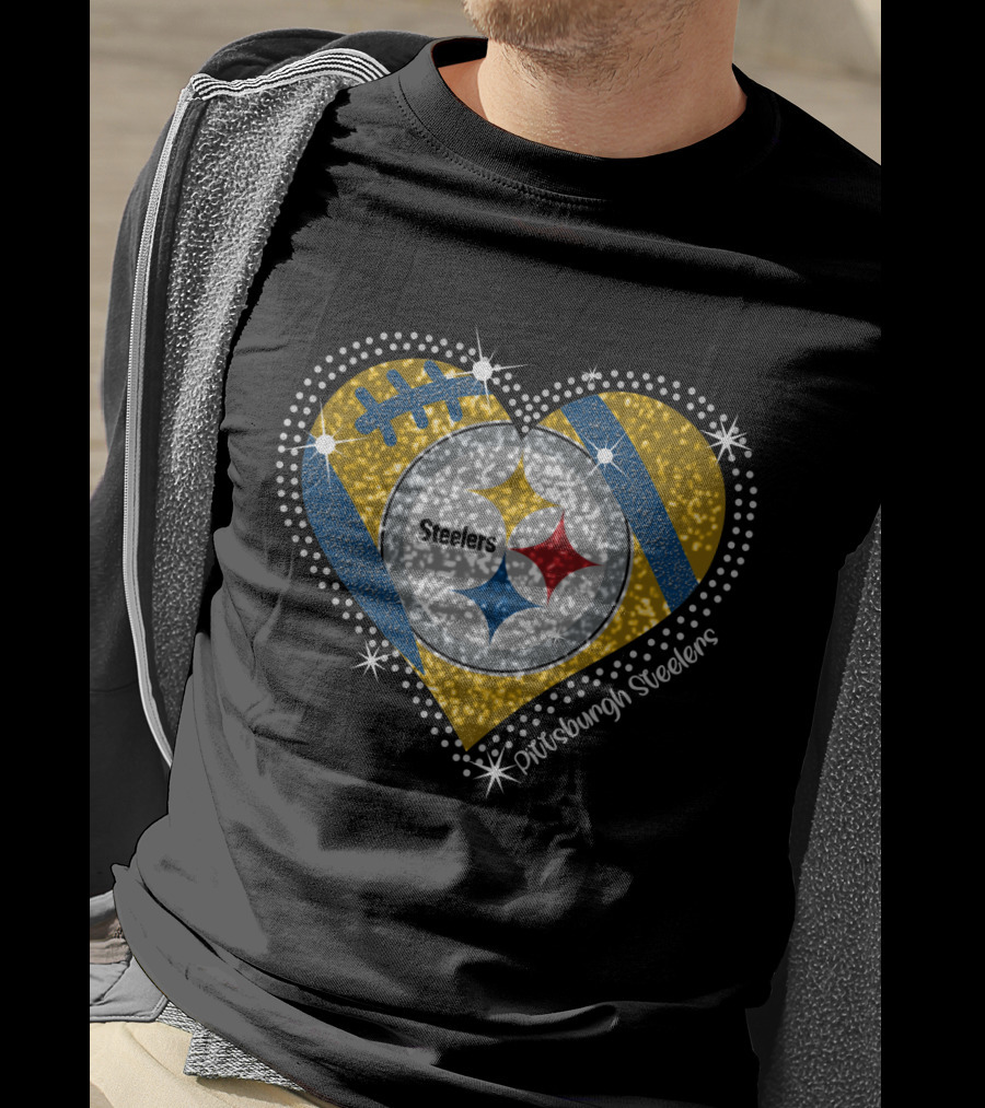Pittsburgh Steelers Heart Sparkle Football T-Shirt