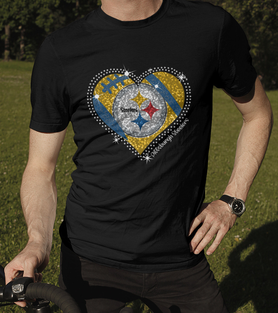 Pittsburgh Steelers Heart Sparkle Football T-Shirt
