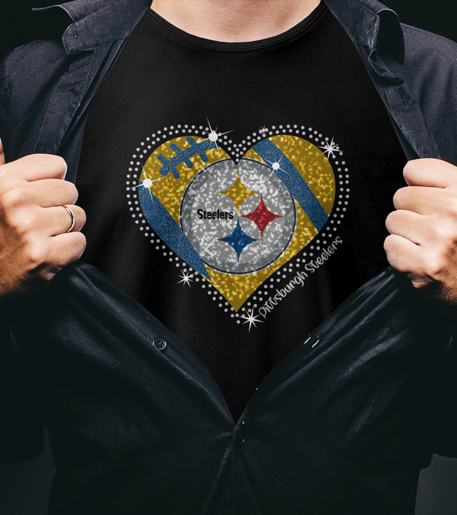Pittsburgh Steelers Heart Sparkle Football T-Shirt