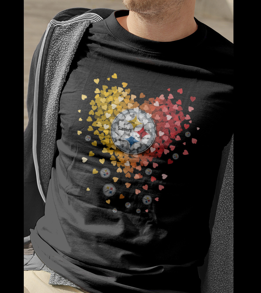 Pittsburgh Steelers Heart With Logo And Colorful Hearts Display T-Shirt