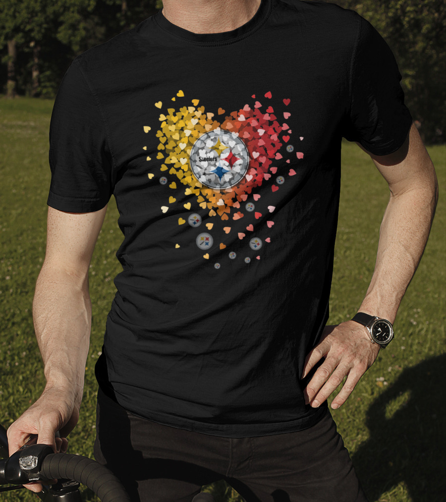 Pittsburgh Steelers Heart With Logo And Colorful Hearts Display T-Shirt