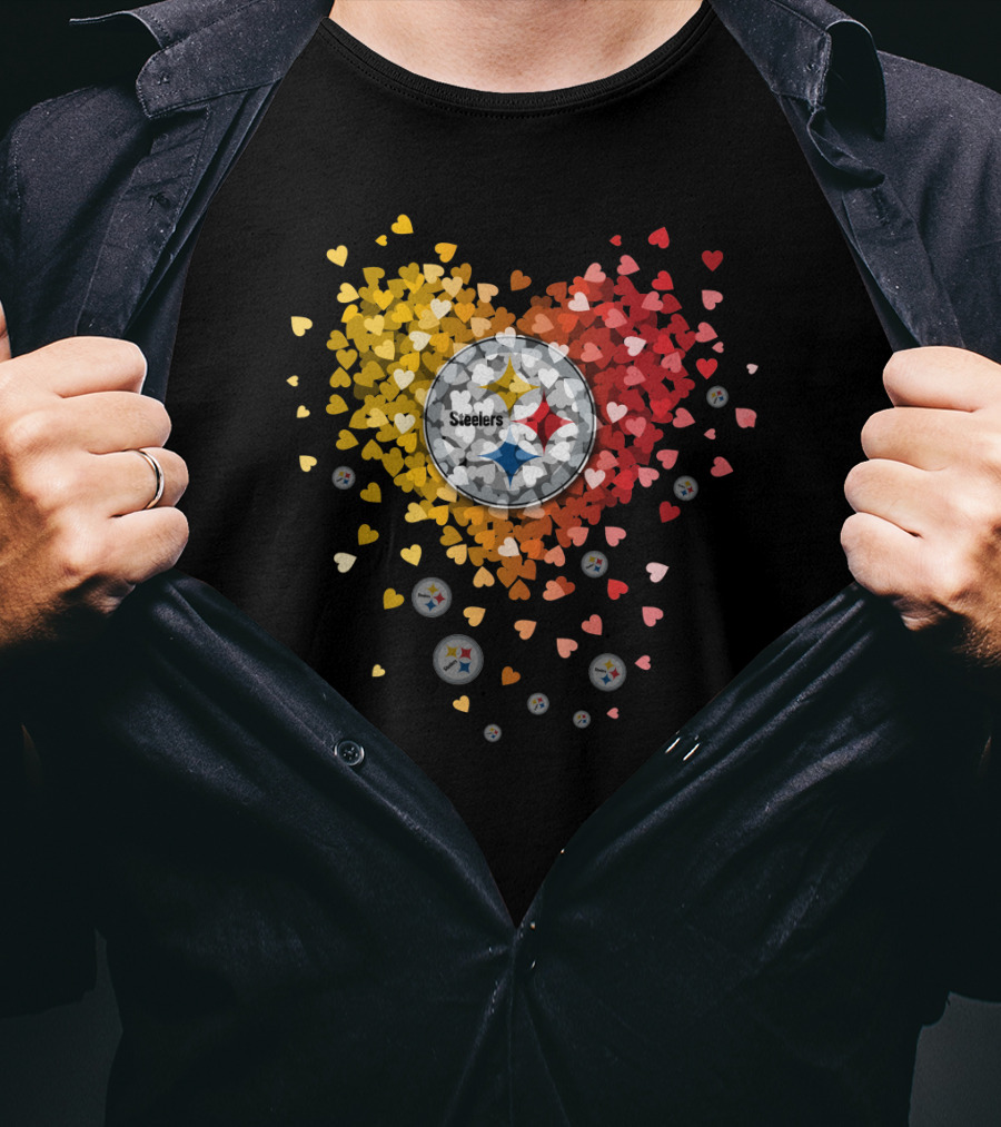 Pittsburgh Steelers Heart With Logo And Colorful Hearts Display T-Shirt