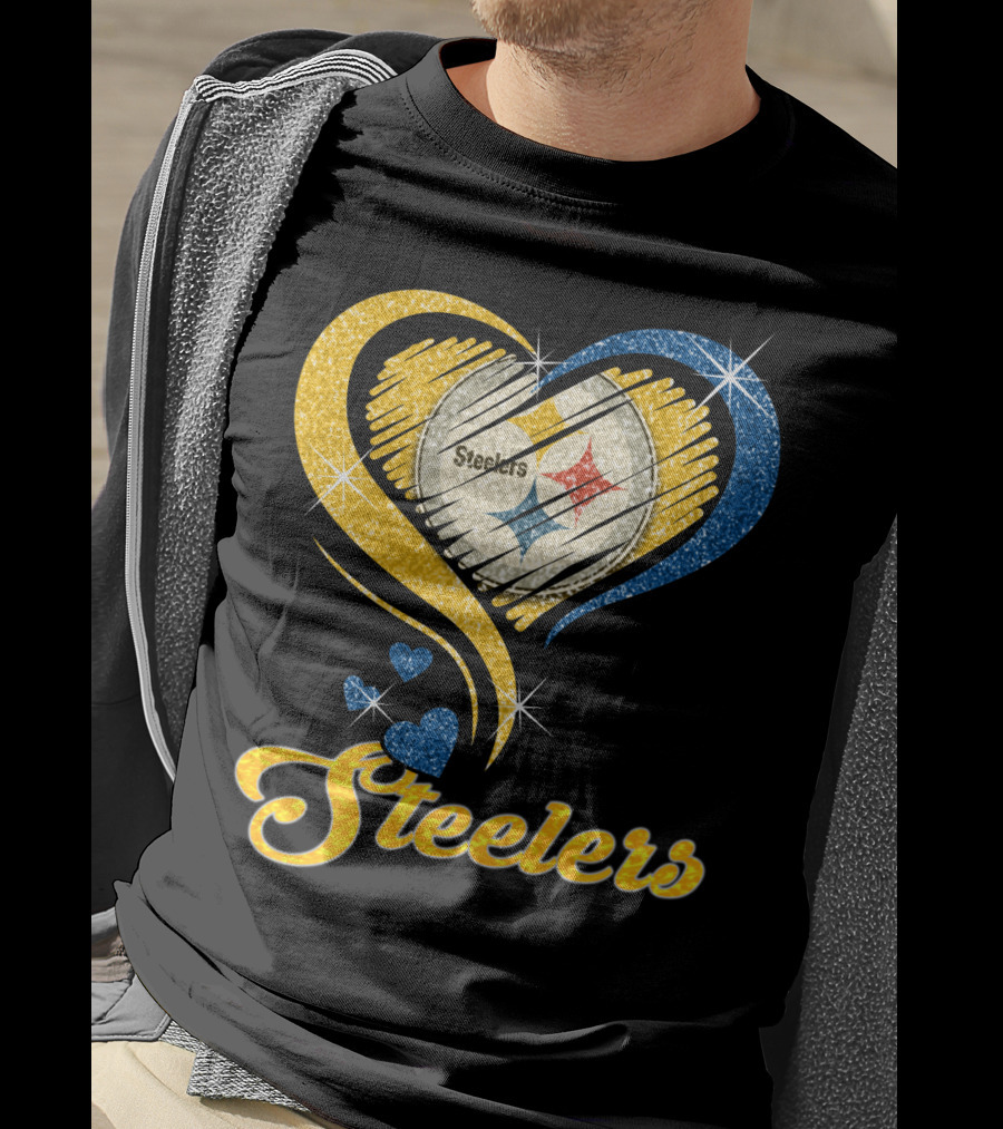 Pittsburgh Steelers Heart And Stars Glitter T-Shirt