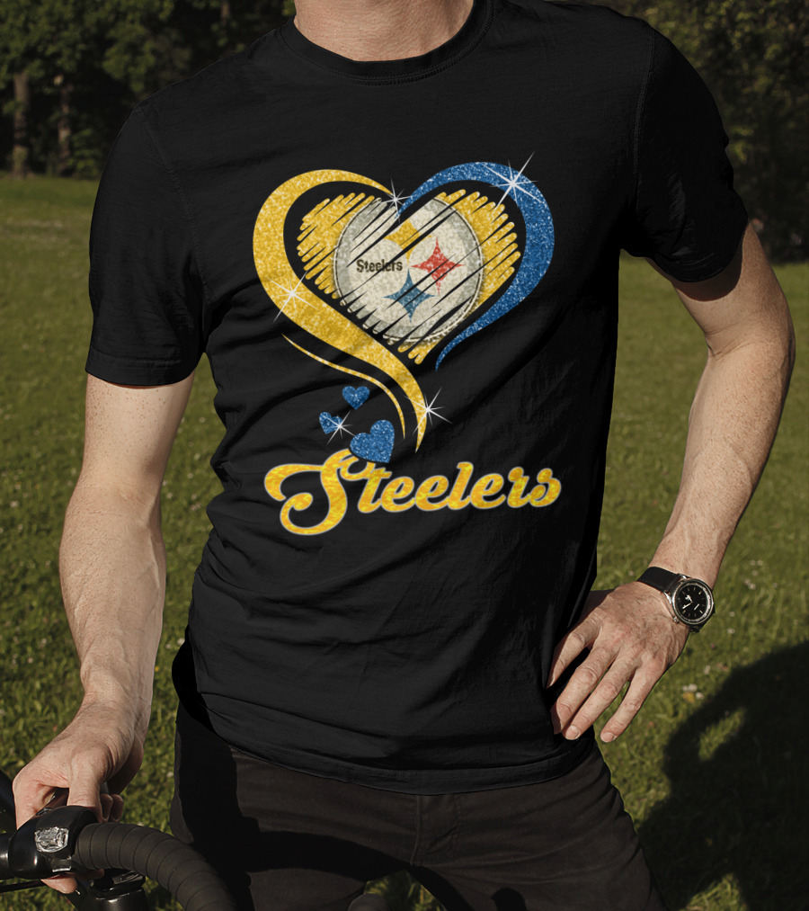 Pittsburgh Steelers Heart And Stars Glitter T-Shirt