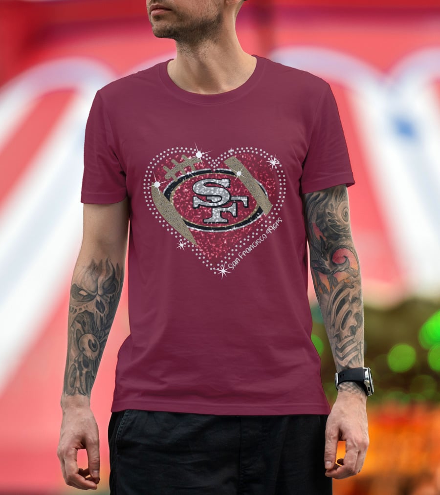 San Francisco 49ers Heart Sparkle Motif T-Shirt