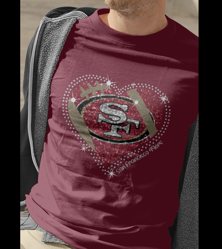 San Francisco 49ers Heart Sparkle Motif T-Shirt