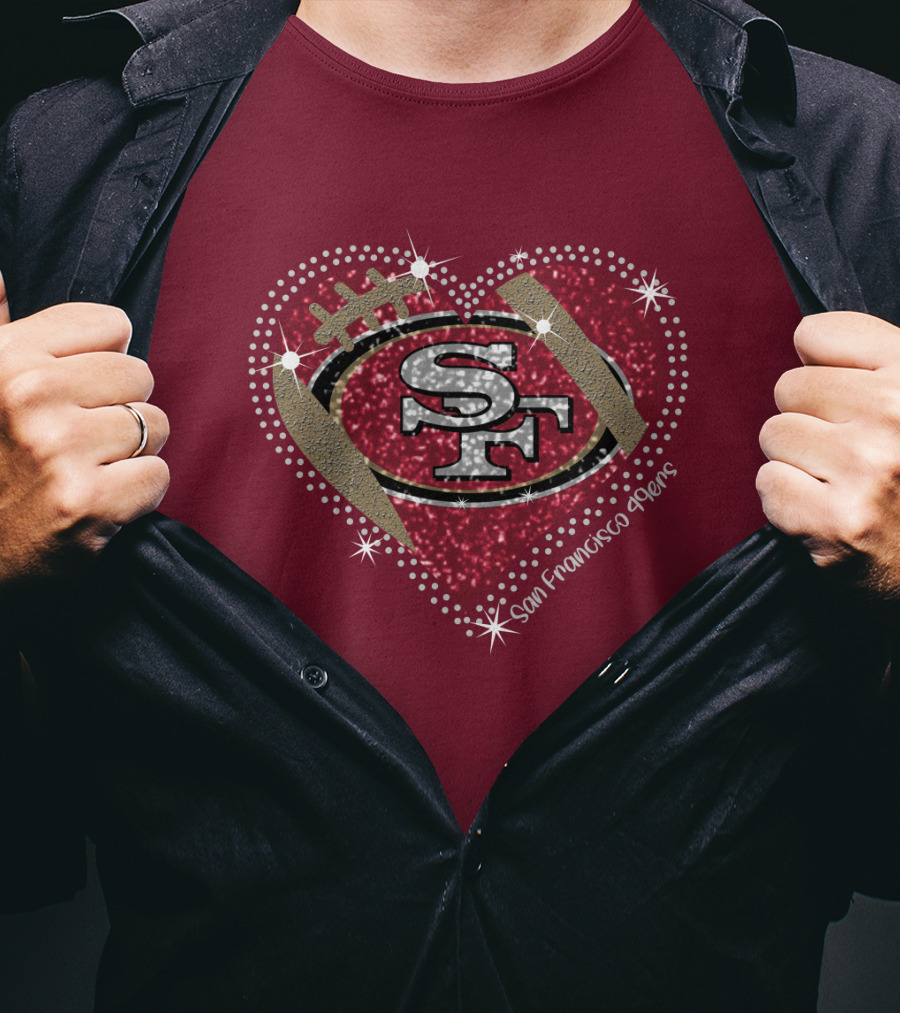San Francisco 49ers Heart Sparkle Motif T-Shirt