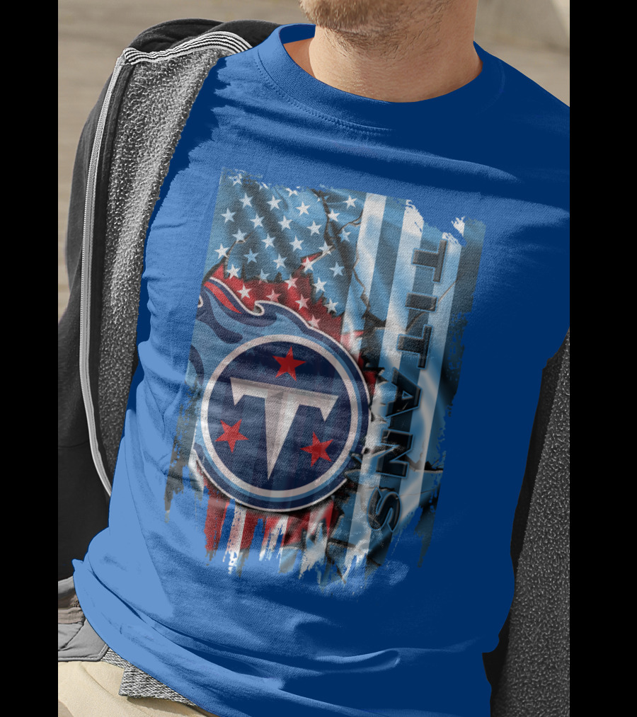 Tennessee Titans American Flag Background Stars And Stripes T-Shirt