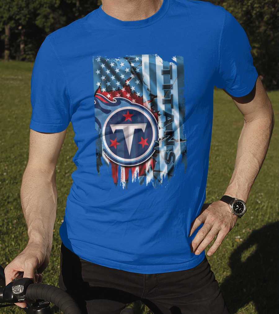 Tennessee Titans American Flag Background Stars And Stripes T-Shirt