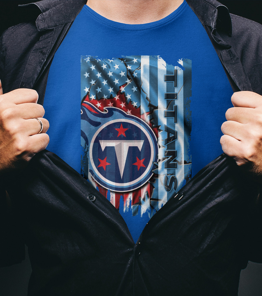 Tennessee Titans American Flag Background Stars And Stripes T-Shirt