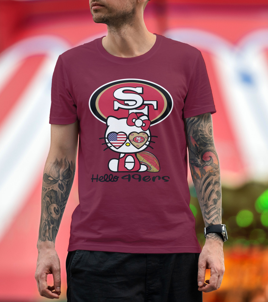 Hello 49ers San Francisco 49ers Football Fan Heart Kitty T-Shirt