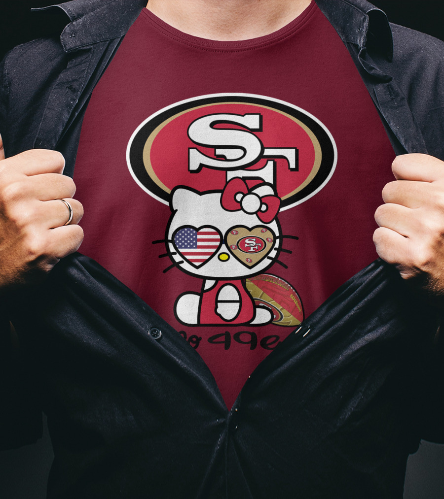 Hello 49ers San Francisco 49ers Football Fan Heart Kitty T-Shirt